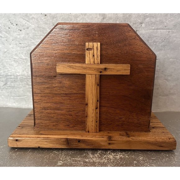 Vintage Handcrafted Wood Wooden Christian Cross Napkin Letter‎ Holder Handmade - Picture 1 of 9
